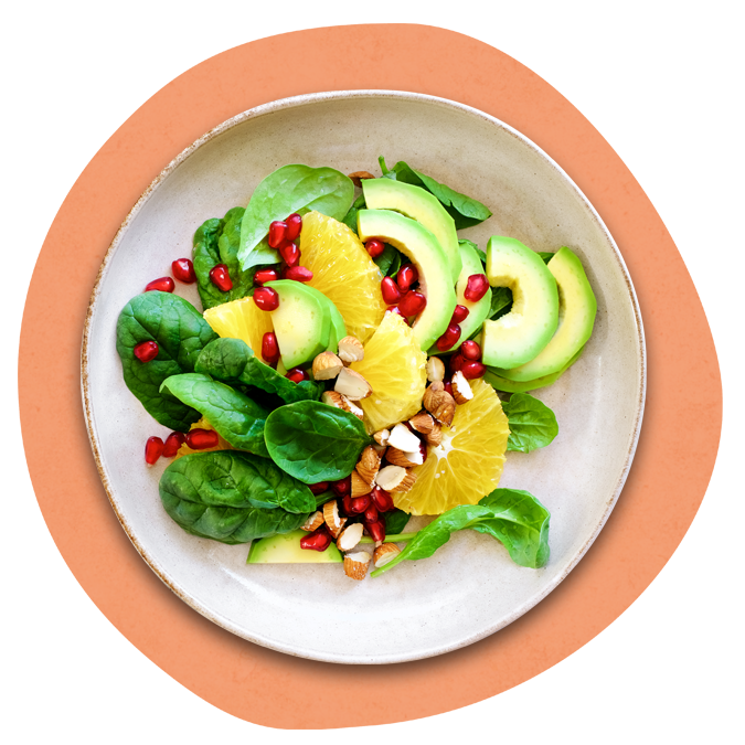 spinach avocado pomegranate and nut salad